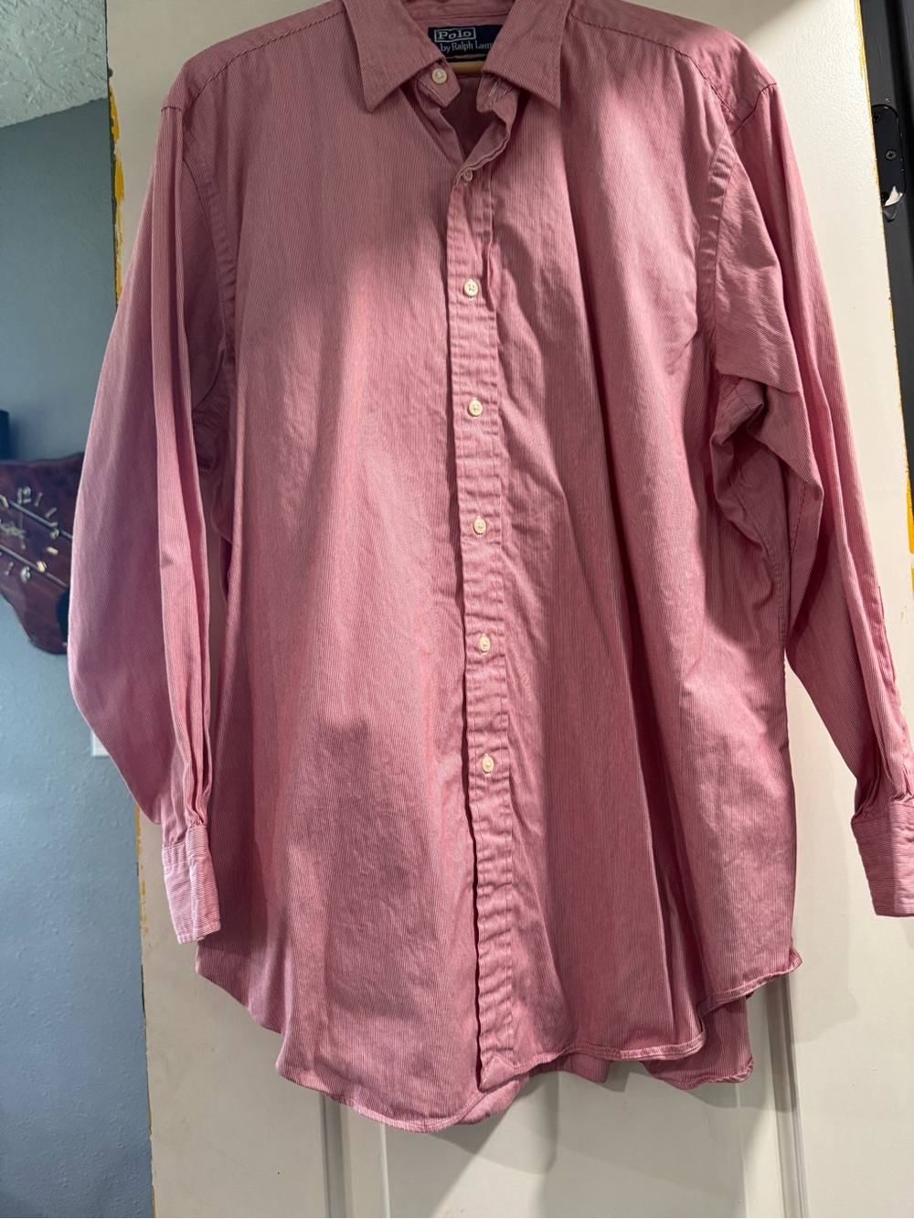 Ralph Lauren Red-White Fine-Stripe Button-Up Shirt 17 32/33